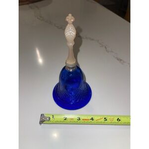 Vintage Cobalt Blue Pressed Glass Bell with Frosted Handle Diamond Point Pattern